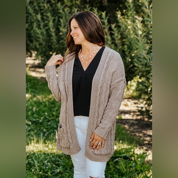 Love Tree Cable Soft Knit Cardigan Tan size small - Picture 7 of 16